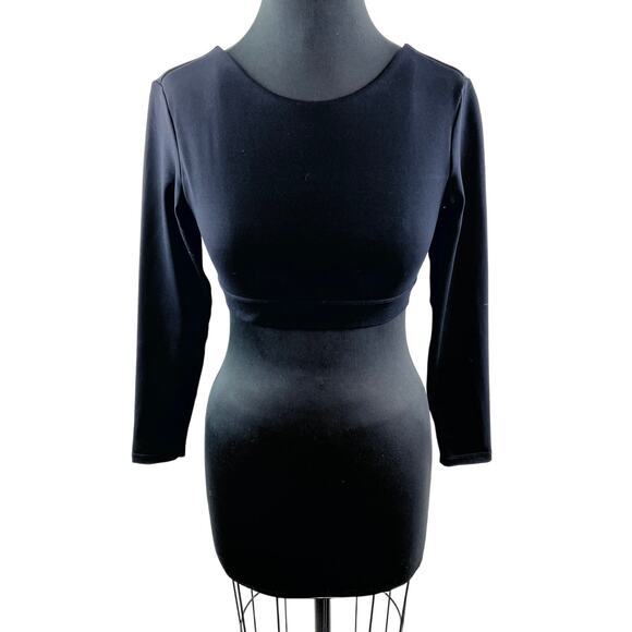 CSB Crop Shop Boutique Black Crop Top Backless Crew Neck Long Sleeve Sz Medium M - Picture 1 of 6